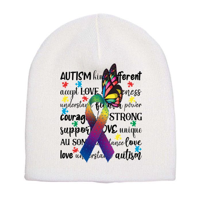 Autism Acceptance Butterfly Different Is Beautiful Short Acrylic Beanie
