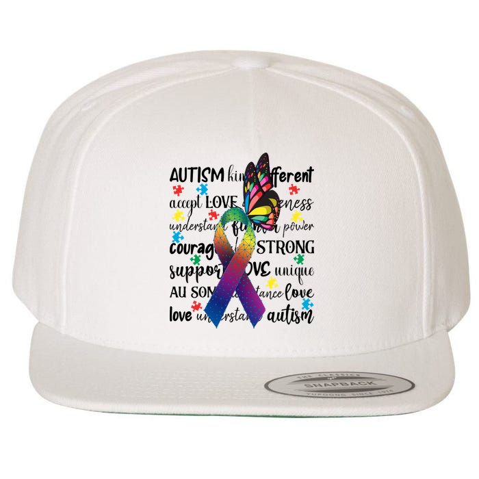 Autism Acceptance Butterfly Different Is Beautiful Wool Snapback Cap
