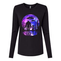 Alien And Bigfoot Full Moon Sasquatch Ufo Womens Cotton Relaxed Long Sleeve T-Shirt