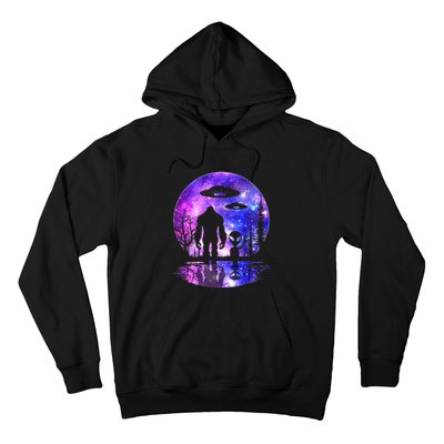 Alien And Bigfoot Full Moon Sasquatch Ufo Hoodie