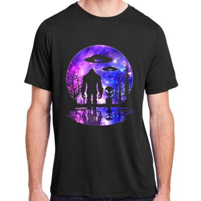 Alien And Bigfoot Full Moon Sasquatch Ufo Adult ChromaSoft Performance T-Shirt