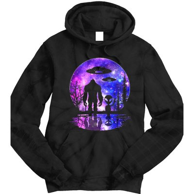 Alien And Bigfoot Full Moon Sasquatch Ufo Tie Dye Hoodie