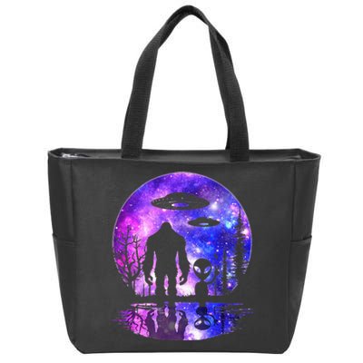 Alien And Bigfoot Full Moon Sasquatch Ufo Zip Tote Bag