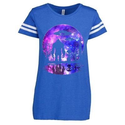 Alien And Bigfoot Full Moon Sasquatch Ufo Enza Ladies Jersey Football T-Shirt