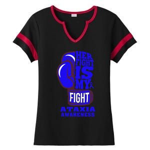 Ataxia Awareness Boxing Her Fight Is My Fight Blue Ribbon Ladies Halftime Notch Neck Tee