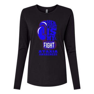 Ataxia Awareness Boxing Her Fight Is My Fight Blue Ribbon Womens Cotton Relaxed Long Sleeve T-Shirt