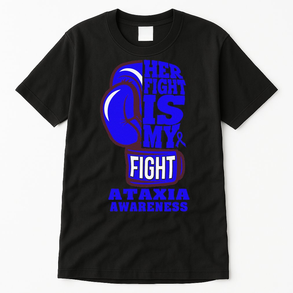 Ataxia Awareness Boxing Her Fight Is My Fight Blue Ribbon Tall T-Shirt