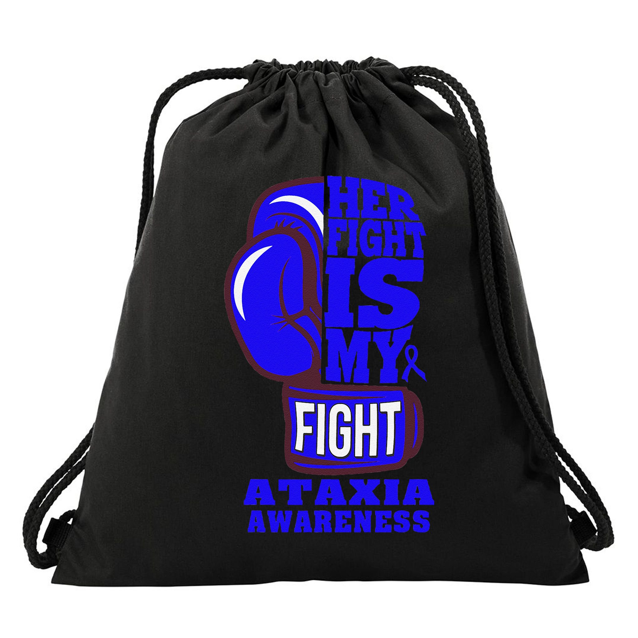 Ataxia Awareness Boxing Her Fight Is My Fight Blue Ribbon Drawstring Bag