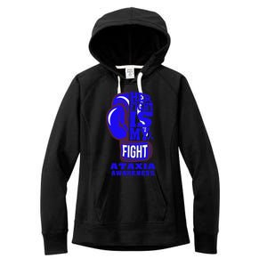 Ataxia Awareness Boxing Her Fight Is My Fight Blue Ribbon Women's Fleece Hoodie