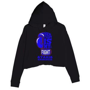 Ataxia Awareness Boxing Her Fight Is My Fight Blue Ribbon Crop Fleece Hoodie