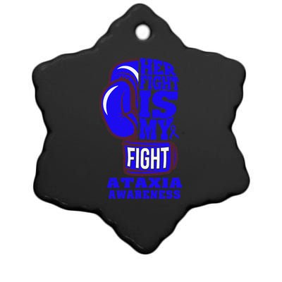 Ataxia Awareness Boxing Her Fight Is My Fight Blue Ribbon Ceramic Star Ornament