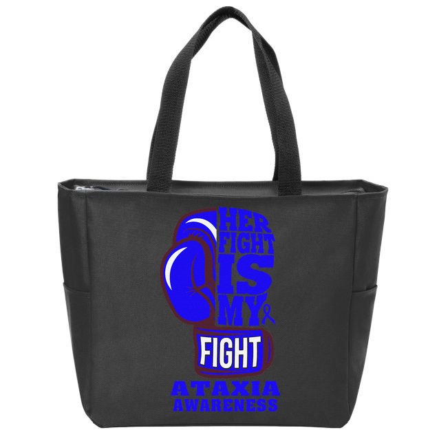 Ataxia Awareness Boxing Her Fight Is My Fight Blue Ribbon Zip Tote Bag