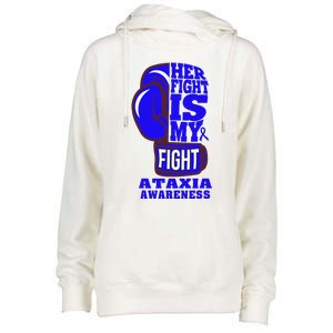 Ataxia Awareness Boxing Her Fight Is My Fight Blue Ribbon Womens Funnel Neck Pullover Hood