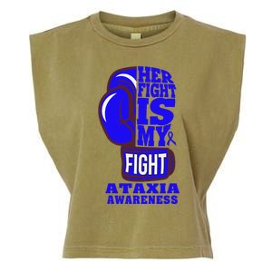 Ataxia Awareness Boxing Her Fight Is My Fight Blue Ribbon Garment-Dyed Women's Muscle Tee