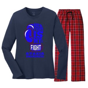 Ataxia Awareness Boxing Her Fight Is My Fight Blue Ribbon Women's Long Sleeve Flannel Pajama Set 