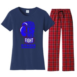 Ataxia Awareness Boxing Her Fight Is My Fight Blue Ribbon Women's Flannel Pajama Set