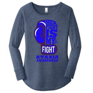 Ataxia Awareness Boxing Her Fight Is My Fight Blue Ribbon Women's Perfect Tri Tunic Long Sleeve Shirt