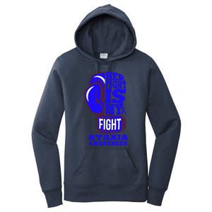 Ataxia Awareness Boxing Her Fight Is My Fight Blue Ribbon Women's Pullover Hoodie