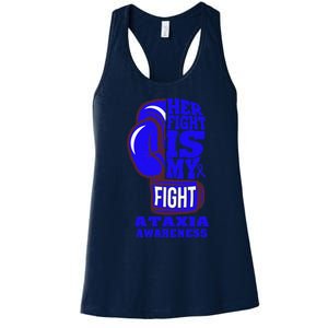 Ataxia Awareness Boxing Her Fight Is My Fight Blue Ribbon Women's Racerback Tank