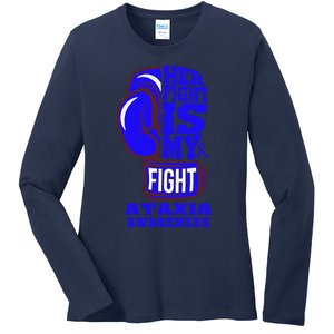 Ataxia Awareness Boxing Her Fight Is My Fight Blue Ribbon Ladies Long Sleeve Shirt