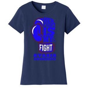 Ataxia Awareness Boxing Her Fight Is My Fight Blue Ribbon Women's T-Shirt