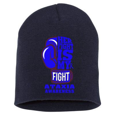 Ataxia Awareness Boxing Her Fight Is My Fight Blue Ribbon Short Acrylic Beanie