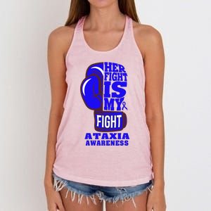 Ataxia Awareness Boxing Her Fight Is My Fight Blue Ribbon Women's Knotted Racerback Tank