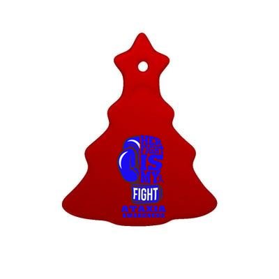 Ataxia Awareness Boxing Her Fight Is My Fight Blue Ribbon Ceramic Tree Ornament