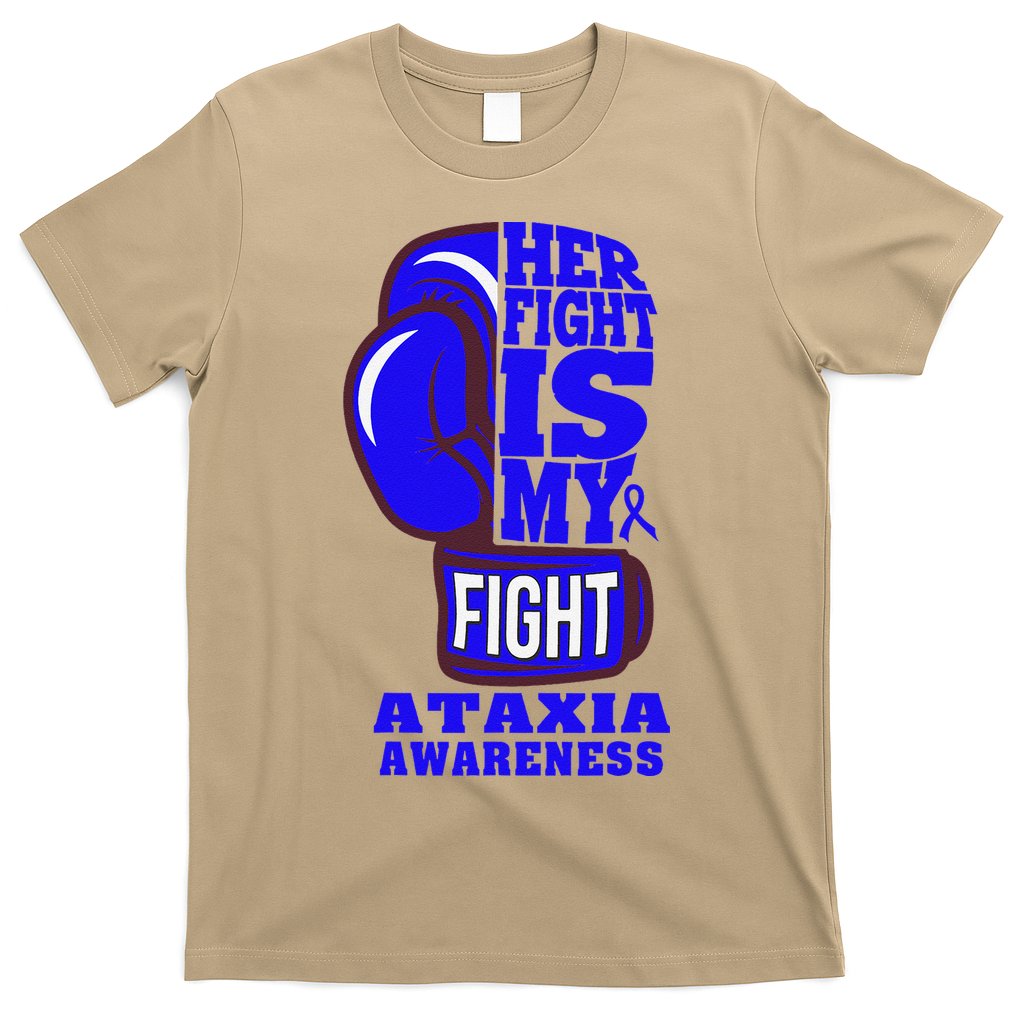 Ataxia Awareness Boxing Her Fight Is My Fight Blue Ribbon T-Shirt