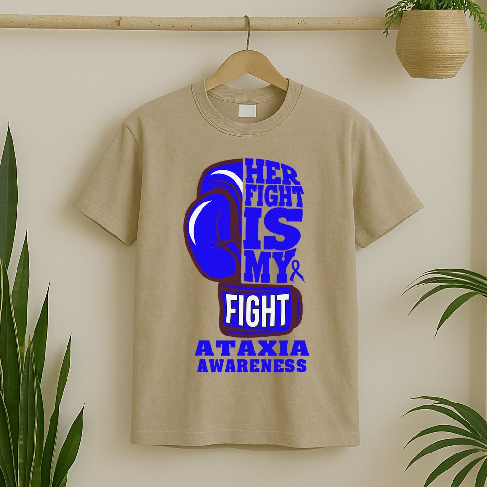 Ataxia Awareness Boxing Her Fight Is My Fight Blue Ribbon T-Shirt