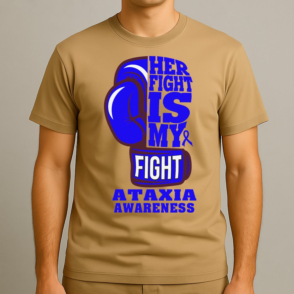 Ataxia Awareness Boxing Her Fight Is My Fight Blue Ribbon T-Shirt