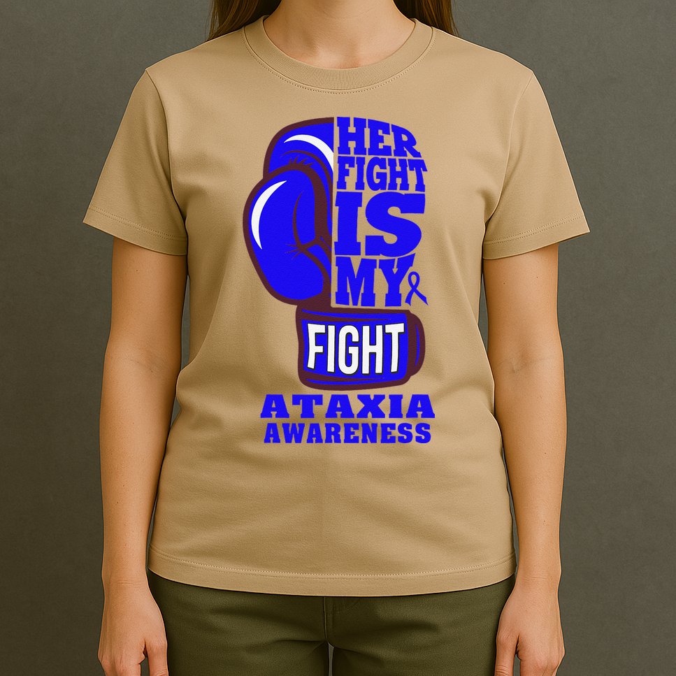 Ataxia Awareness Boxing Her Fight Is My Fight Blue Ribbon T-Shirt