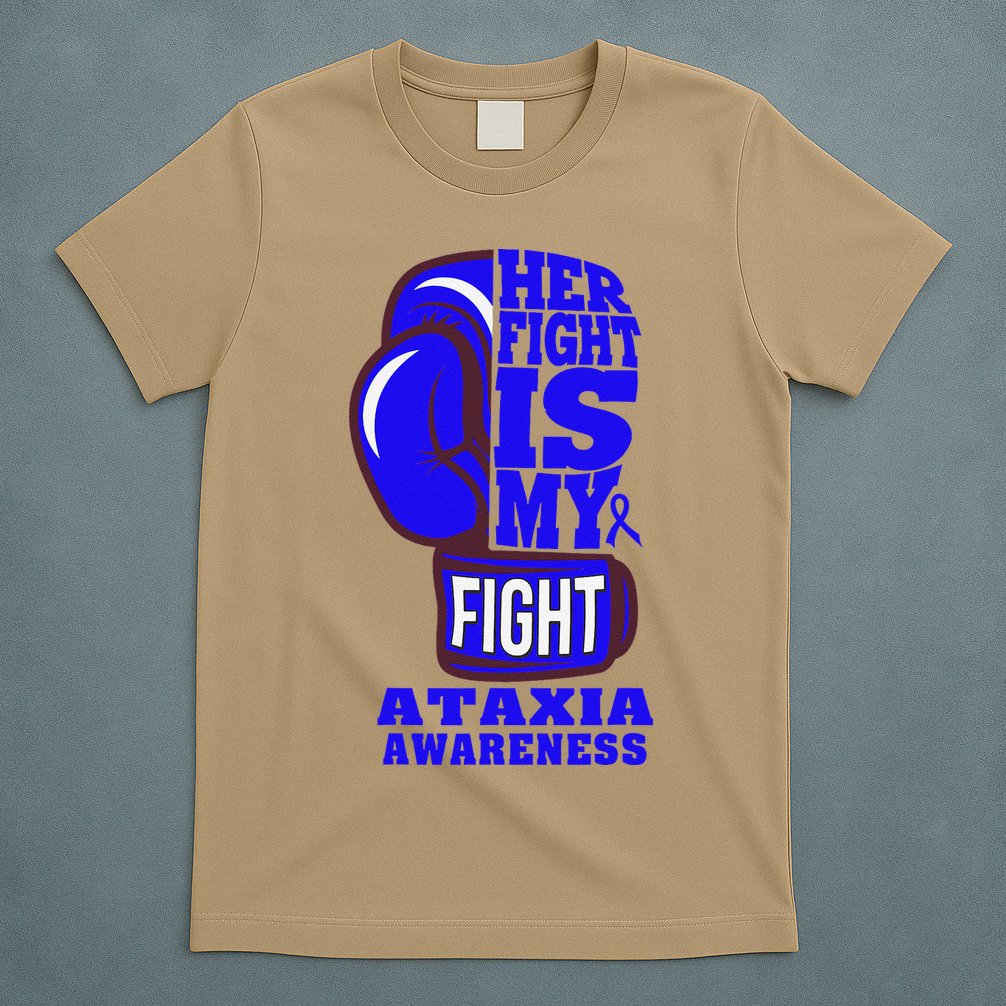 Ataxia Awareness Boxing Her Fight Is My Fight Blue Ribbon T-Shirt