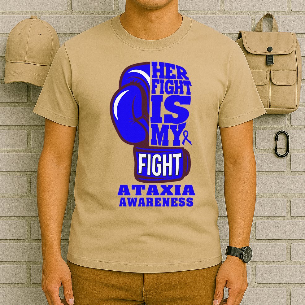Ataxia Awareness Boxing Her Fight Is My Fight Blue Ribbon T-Shirt