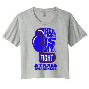 Ataxia Awareness Boxing Her Fight Is My Fight Blue Ribbon Women's Crop Top Tee