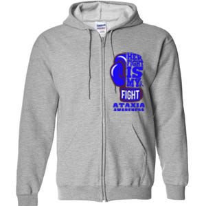 Ataxia Awareness Boxing Her Fight Is My Fight Blue Ribbon Full Zip Hoodie