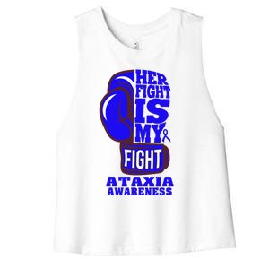 Ataxia Awareness Boxing Her Fight Is My Fight Blue Ribbon Women's Racerback Cropped Tank