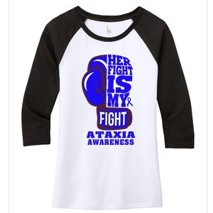 Ataxia Awareness Boxing Her Fight Is My Fight Blue Ribbon Women's Tri-Blend 3/4-Sleeve Raglan Shirt