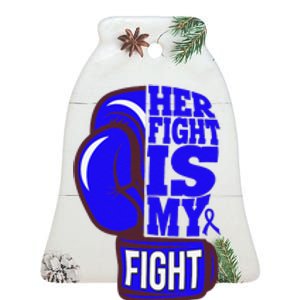 Ataxia Awareness Boxing Her Fight Is My Fight Blue Ribbon Ceramic Bell Ornament