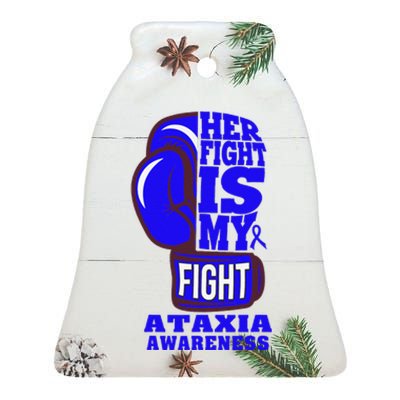 Ataxia Awareness Boxing Her Fight Is My Fight Blue Ribbon Ceramic Bell Ornament