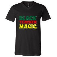 African American Black Teacher Magic For Black History Month V-Neck T-Shirt