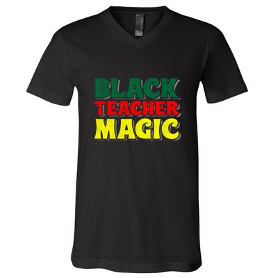 African American Black Teacher Magic For Black History Month V-Neck T-Shirt