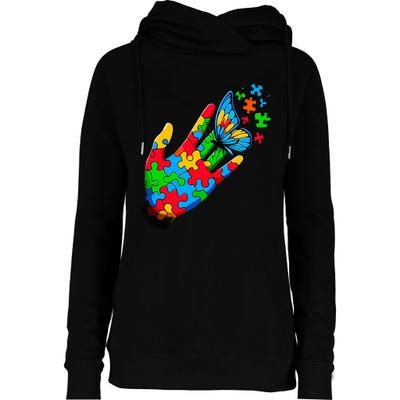 Autism Awareness Butterfly Teacher Womens Funnel Neck Pullover Hood