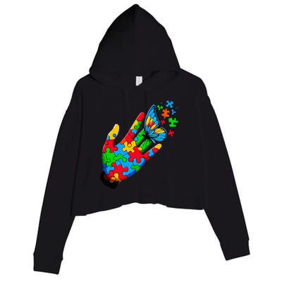 Autism Awareness Butterfly Teacher Crop Fleece Hoodie