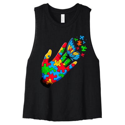 Autism Awareness Butterfly Teacher Women's Racerback Cropped Tank