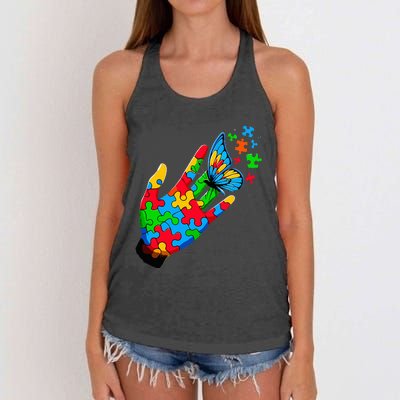 Autism Awareness Butterfly Teacher Women's Knotted Racerback Tank