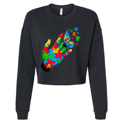 Autism Awareness Butterfly Teacher Cropped Pullover Crew