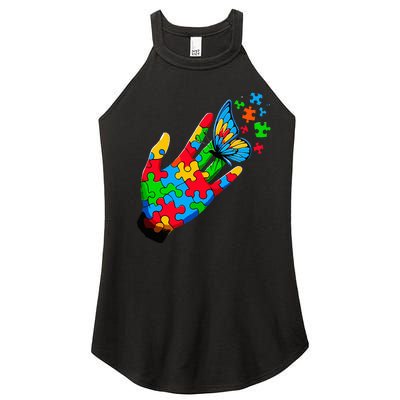 Autism Awareness Butterfly Teacher Women’s Perfect Tri Rocker Tank