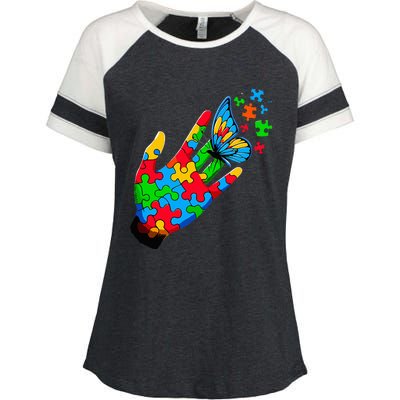 Autism Awareness Butterfly Teacher Enza Ladies Jersey Colorblock Tee