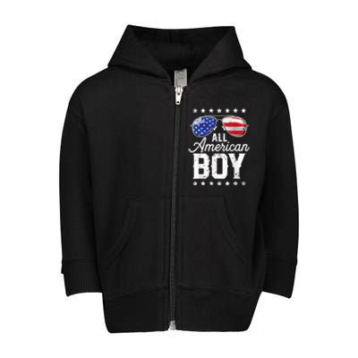 All American Boy 4th Of July Usa Sunglasses Family Matching Toddler Zip Fleece Hoodie